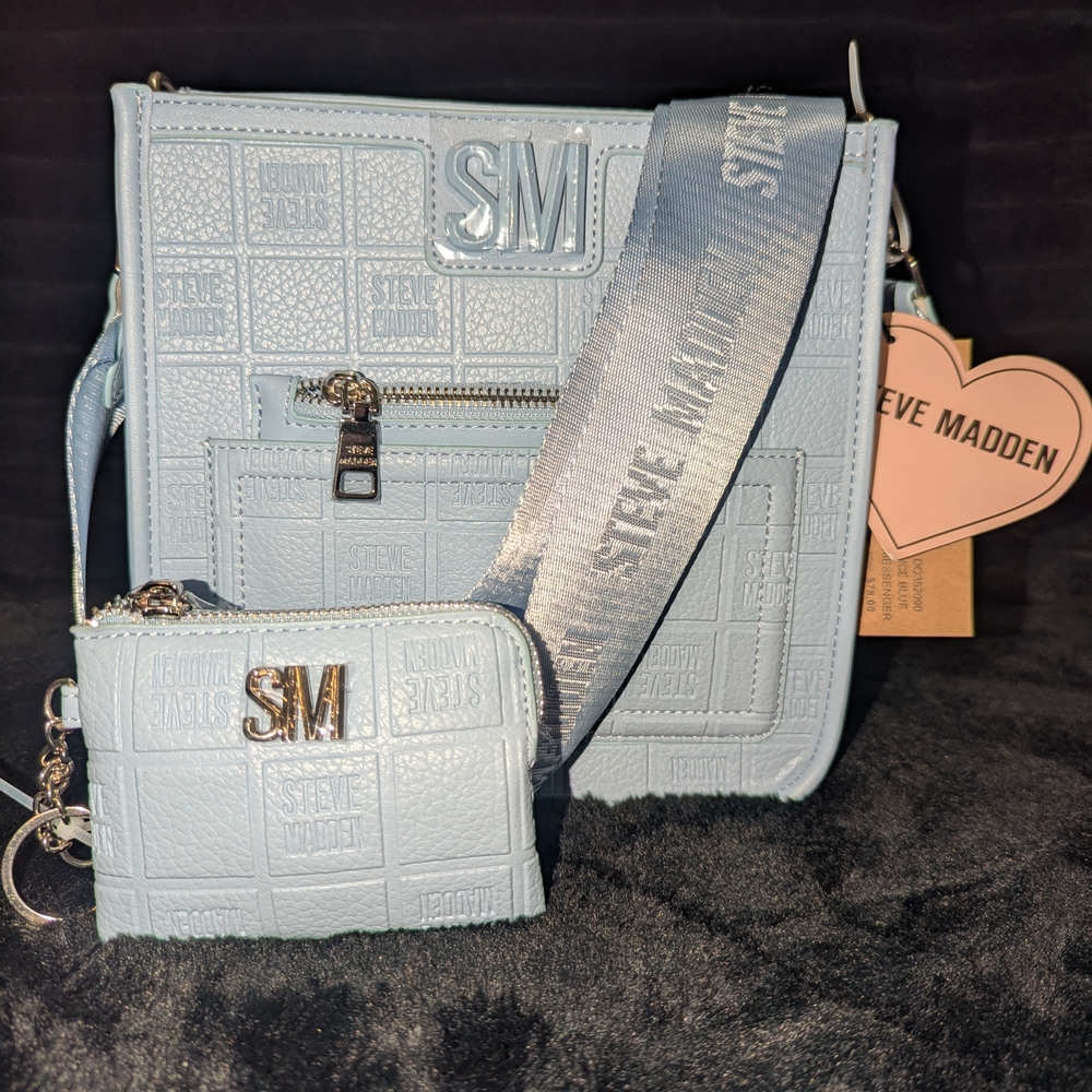 Steve Madden Light Blue Embossed Crossbody Bag Set